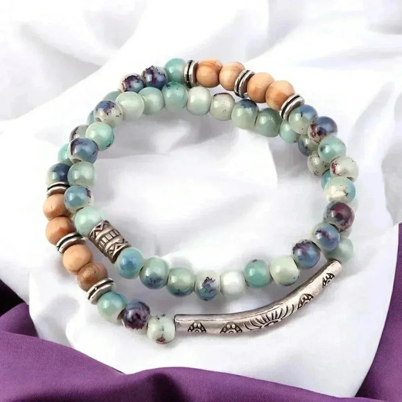 🆕️Boho Chic Double Loop Stretchy Fashion Bracelet - Handcrafted Earth Tones 🌾 - Picture 10 of 11